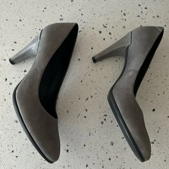 ECCO Patterned Gray. Leather high heels Pumps  Formal Dress Shoes Women’s Sz 37 - Picture 2 of 12